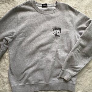 Stussy Light Gray Crewneck Sweatshirt with Crown Logo